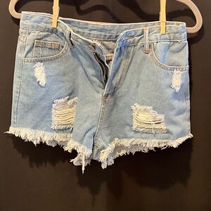 SHEIN Light Blue Distressed Jean Shorts